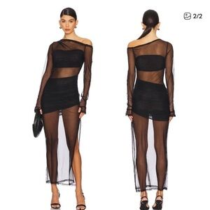 SNDYS Chic Black One Shoulder Sheer Dress